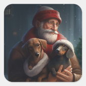 Dachshund met sinterklaas feestelijke kerst vierkante sticker (Voorkant)