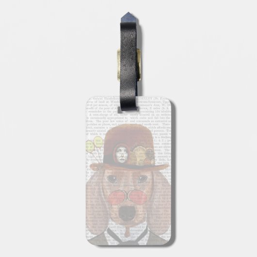 Dachshund met Steampunk Bowler Pet Bagagelabel (Achterkant verticaal)