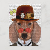 Dachshund met Steampunk Bowler Pet Briefkaart (Voorkant)