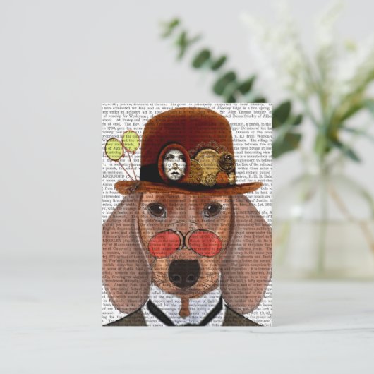 Dachshund met Steampunk Bowler Pet Briefkaart (Staand voorkant)