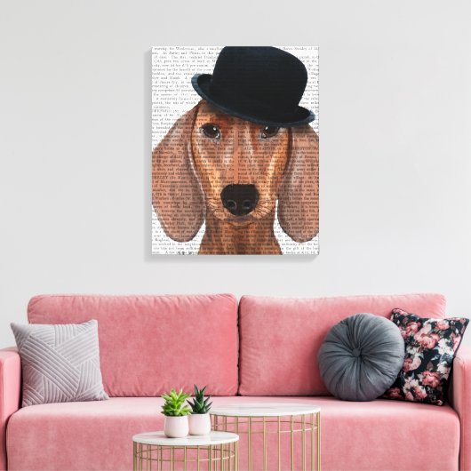 Dachshund met Steampunk Bowler Pet Canvas Afdruk (Insitu (Woonkamer))