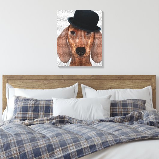 Dachshund met Steampunk Bowler Pet Canvas Afdruk (Insitu (Slaapkamer))