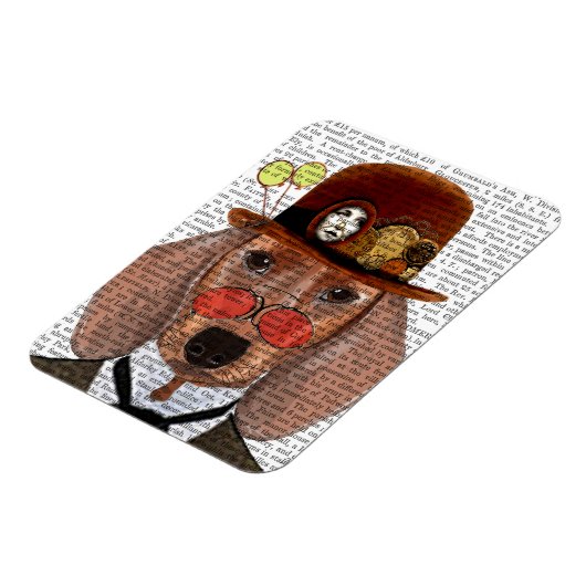 Dachshund met Steampunk Bowler Pet Magneet (Linkerzijde)
