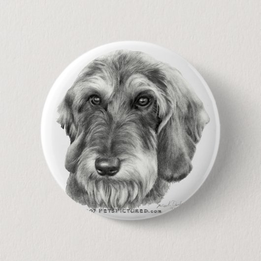 Dachshund met wirespeed ronde button 5,7 cm (Voorkant)