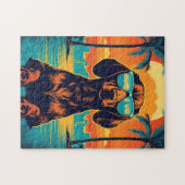 Dachshund met zonnebril op een tropisch strand legpuzzel (Horizontaal)