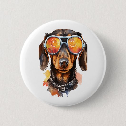 Dachshund met zonnebril ronde button 5,7 cm (Voorkant)