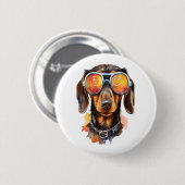 Dachshund met zonnebril ronde button 5,7 cm (Voorkant /achterkant)