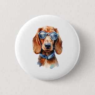 Dachshund met zonnebril ronde button 5,7 cm
