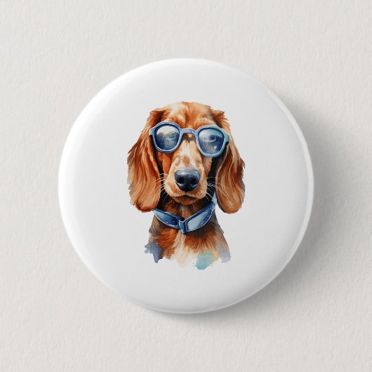 Dachshund met zonnebril ronde button 5,7 cm (Voorkant)