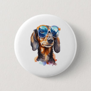 Dachshund met zonnebril ronde button 5,7 cm