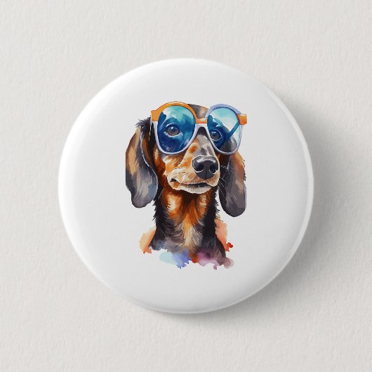 Dachshund met zonnebril ronde button 5,7 cm (Voorkant)