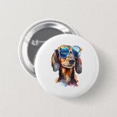Dachshund met zonnebril ronde button 5,7 cm (Voorkant /achterkant)