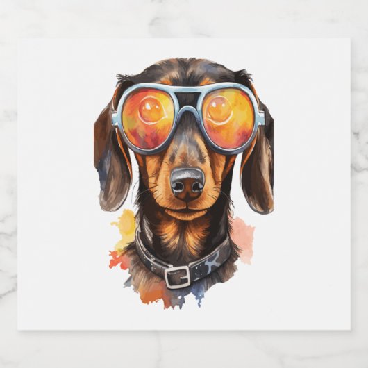 Dachshund met zonnebril sparkling wijnetiket (Enkel label)
