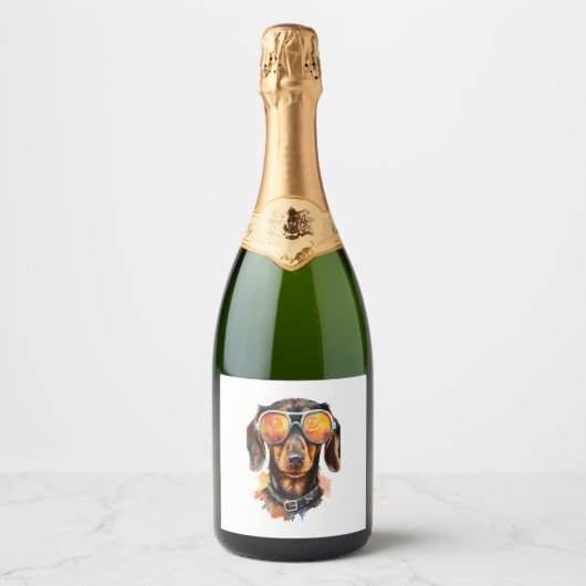 Dachshund met zonnebril sparkling wijnetiket (Voorkant)