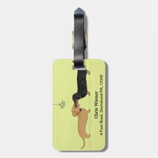 Dachshund Mistletoe Kiss - Wiener Dog Kerstmis Bagagelabel (Achterkant verticaal)