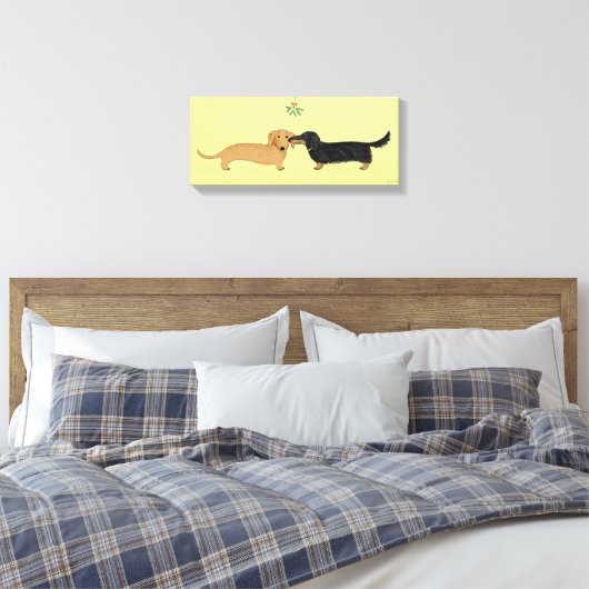 Dachshund Mistletoe Kiss - Wiener Dog Kerstmis Canvas Afdruk (Insitu (Slaapkamer))