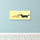 Dachshund Mistletoe Kiss - Wiener Dog Kerstmis Canvas Afdruk (Insitu (Houten vloer))