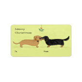 Dachshund Mistletoe Kiss - Wiener Dog Kerstmis Etiket (Voorkant)