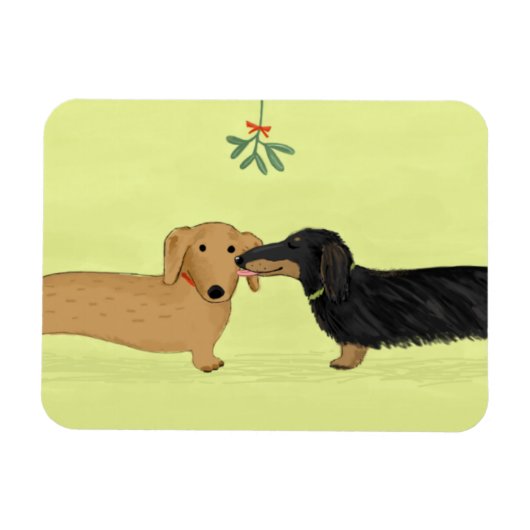 Dachshund Mistletoe Kiss - Wiener Dog Kerstmis Magneet (Horizontaal)