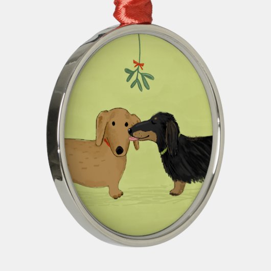 Dachshund Mistletoe Kiss - Wiener Dog Kerstmis Metalen Ornament (Rechts)