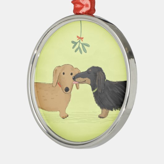 Dachshund Mistletoe Kiss - Wiener Dog Kerstmis Metalen Ornament (Links)