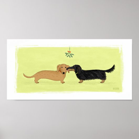 Dachshund Mistletoe Kiss - Wiener Dog Kerstmis Poster (Voorkant)