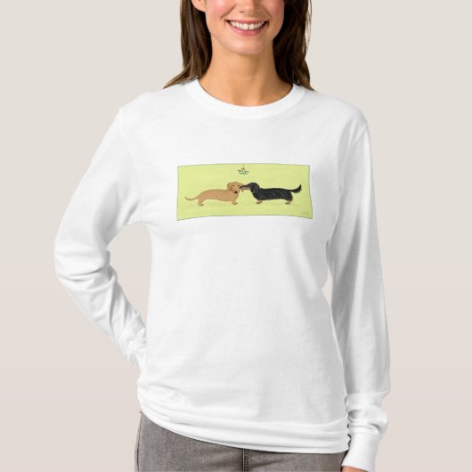 Dachshund Mistletoe Kiss - Wiener Dog Kerstmis T-shirt (Voorkant)