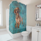 Dachshund Mixed Media Art Douchegordijn (In situ)