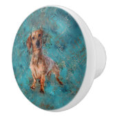 Dachshund Mixed Media Art Keramische Knop (Rechts)