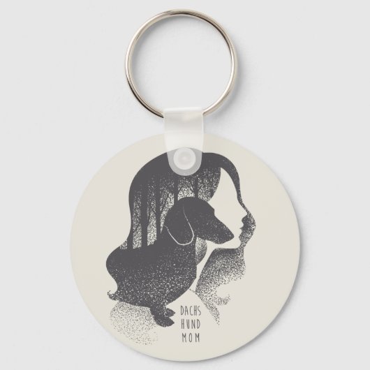 Dachshund Moeder Dotwork Pointillisme Illustratie Sleutelhanger (Voorkant)