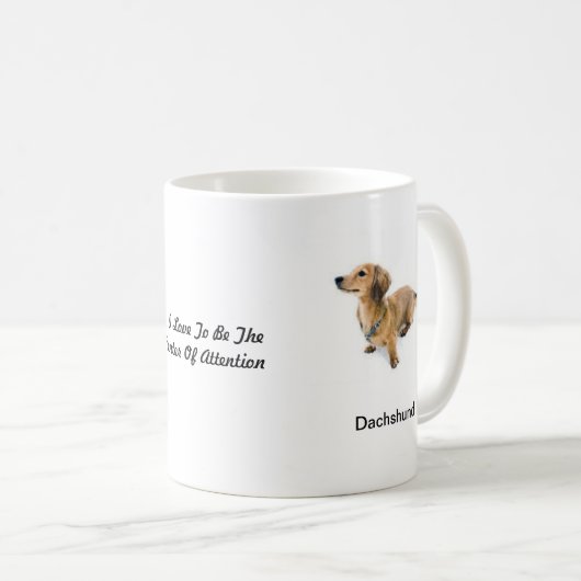 Dachshund-Mok - met twee afbeeldingen en een motie Koffiemok (Voorkant rechts)