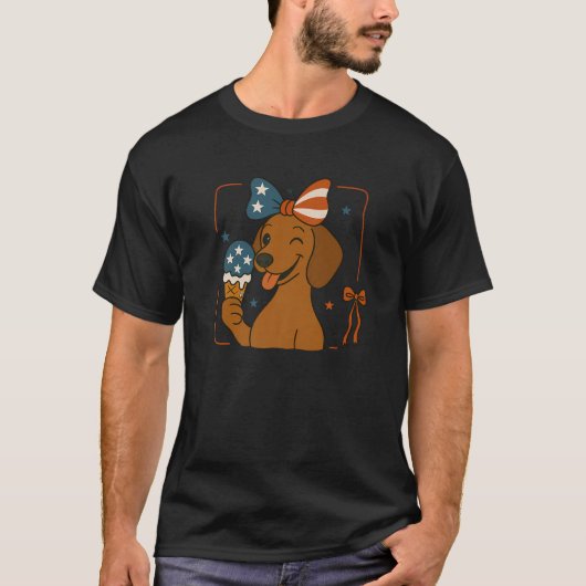 Dachshund Mom Amerikaanse Vlag Coquette 4th of Jul T-shirt (Voorkant)