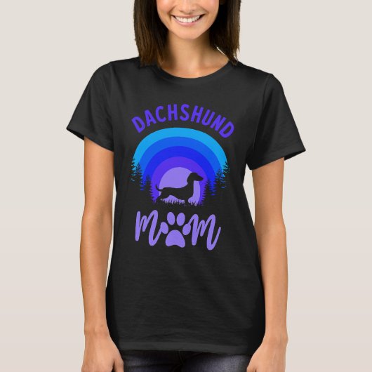 Dachshund Mom Purple Blue Sunset T-shirt (Voorkant)