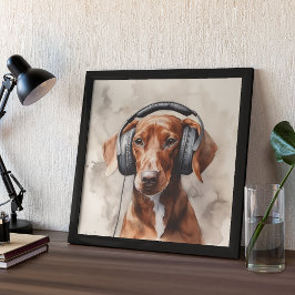 Dachshund Music Factory Koptelefoons Kunst Poster