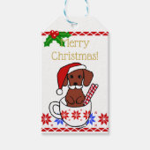 Dachshund Mustache Kerst Cartoon Cadeaulabel (Voorkant)