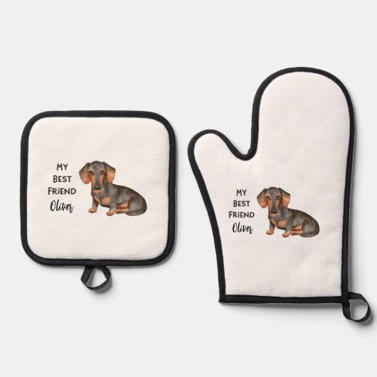 Dachshund My Best Friend Custom Pet Name Ovenwant & Pannenlap Set (Voorkant)