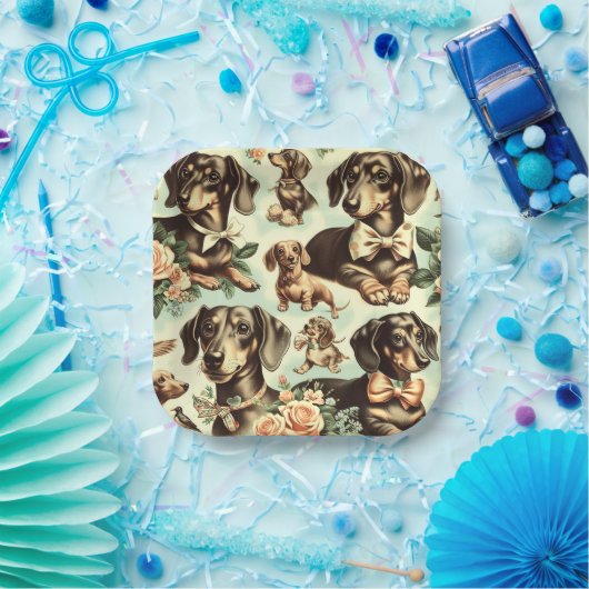  Dachshund Naadloos schilderen Papieren Bordje (Feest)