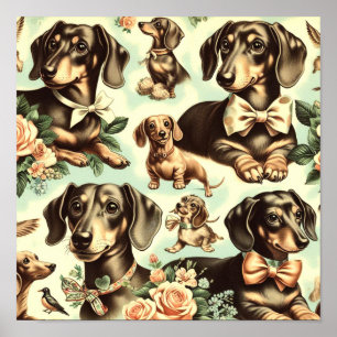 Dachshund Naadloos schilderen Poster