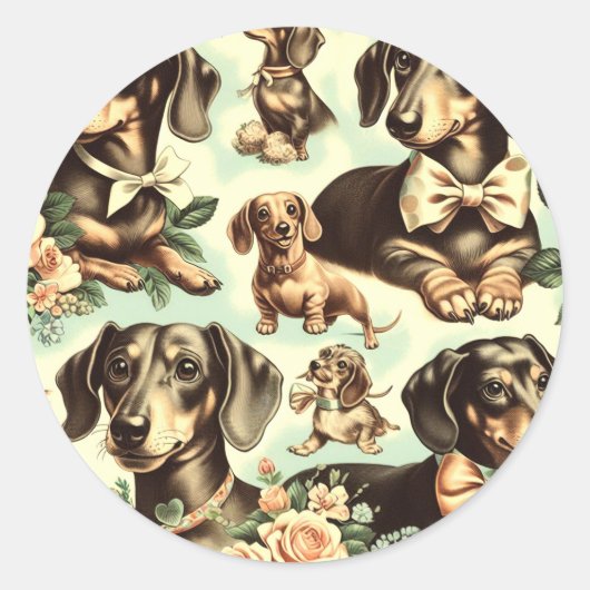 Dachshund Naadloos schilderen Ronde Sticker (Voorkant)