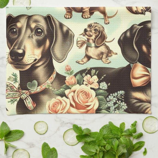  Dachshund Naadloos schilderen Theedoek (Gevouwen)