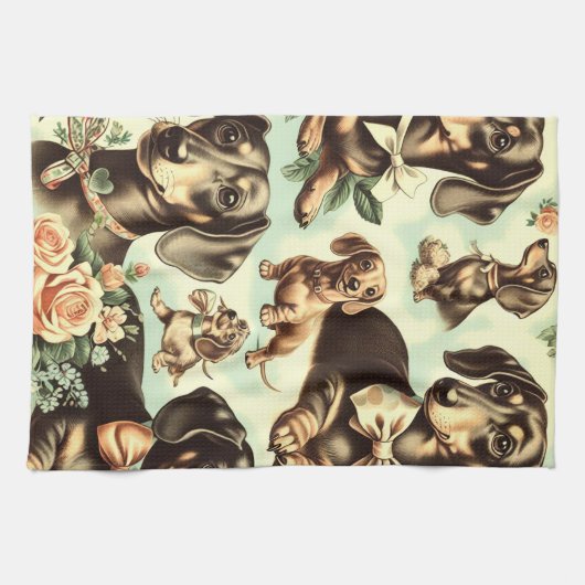  Dachshund Naadloos schilderen Theedoek (Horizontaal)