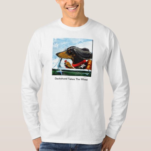 Dachshund neemt het wiel t-shirt (Voorkant)