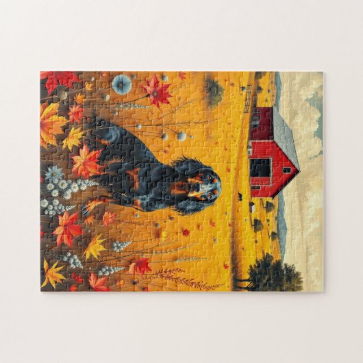 dachshund on the farm in autumn legpuzzel (Horizontaal)