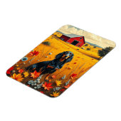 dachshund on the farm in autumn magneet (Linkerzijde)