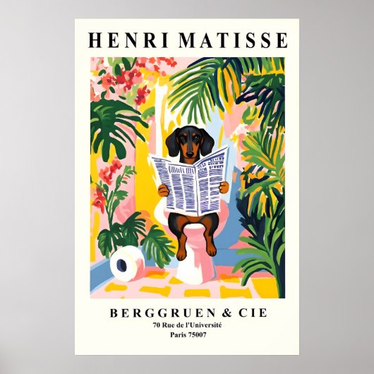 Dachshund on Toilet Wall Art - Funny Matisse Poster (Voorkant)