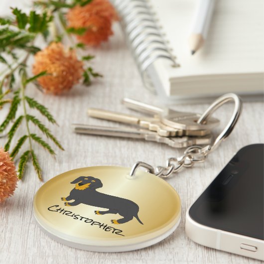 Dachshund ontwerp gepersonaliseerd sleutelhanger (Voorkant Rechts)