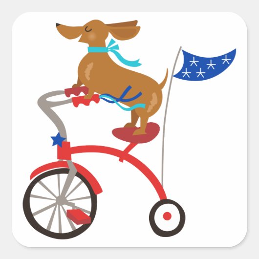 Dachshund op Bike Vierkante Sticker (Voorkant)