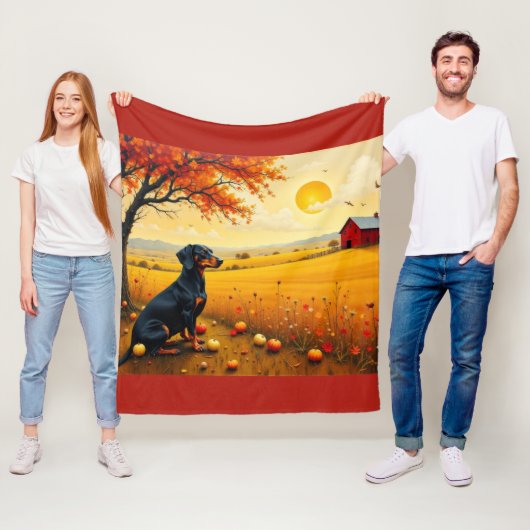 Dachshund op de boerderij bij zonsondergang fleece deken (In situ)