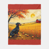Dachshund op de boerderij bij zonsondergang fleece deken (Voorkant)