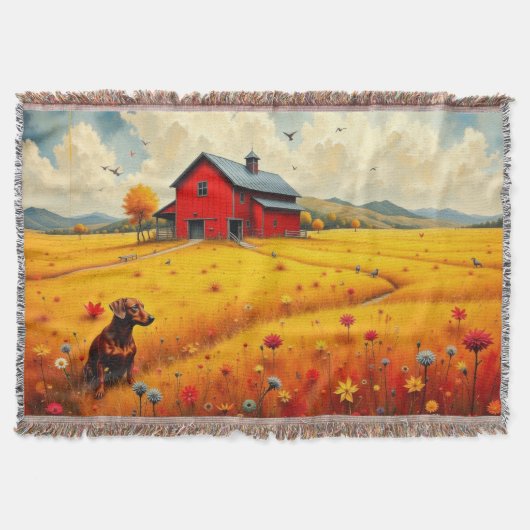 Dachshund op de boerderij in de herfst deken (Voorkant)